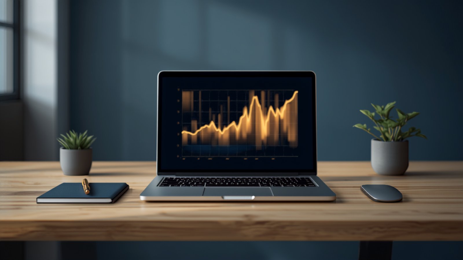 Ordenador portátil con gráficas en un despacho profesional, símbolo de la digitalización de pymes y autónomos con el Kit Digital